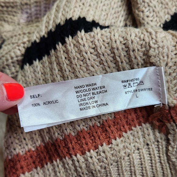 NWT IJOAH Knit Striped Cardigan Taupe Sz Large Crunchy Granola Girl Camp Cardi - Picture 11 of 11